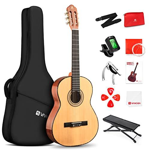 Vangoa Classical Guitar, 39" Nylon String, Full Size Beginner Spanish Guitar With Spruce Top And Sapele Back, Bundle for Gig Bag, Pedal, Tuner, Strap, Capo, Spare Strings