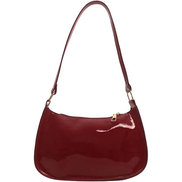 Patent Leather Clutch Purse Shiny Evening Handbags for Women Armpit Santa Shoulder Bag MINI Christmas Hobos (Wine Red)