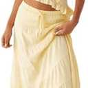 Womens 2 Piece Maxi Skirt Set Y2k Halter Ruched Cami Top Tiered Flowy Ruffle Skirt 2025 Summer Beach Outfits