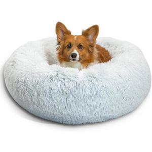 Best Friends by Sheri The Original Calming Donut Dog Bed for Medium Dogs up to 45 lbs, Shag Faux Fur, Frost Gray, Medium, 30" x 30"
