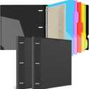 INFUN 1 Inch Telescoping Project Organizer Binder-2PCS,13 Pocket, Customizable Front Cover, 5 Colors Pocket Divider and Plastic Binder Pocket225 Sheet Capacity-Black