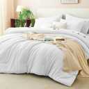 CozyLux Queen Comforter Set White, 7 Pieces Bed in a Bag Queen Comforter Set with Sheets, Luxury Soft Bedding Sets with Down Alternative Comforter, Fitted Sheet, Flat Sheet, Pillowcases & Shams