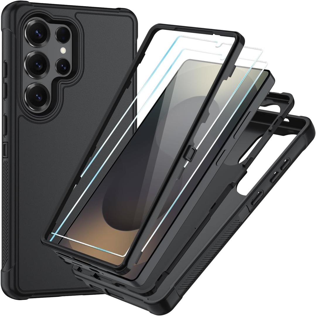 SunStory Compatible with Samsung Galaxy S25 Ultra Case with HD Screen Protector, 3-Layer Heavy Duty Full-Body Cover, 3 in 1 Hybrid Protective Case for Galaxy S25 Ultra 6.9", Black