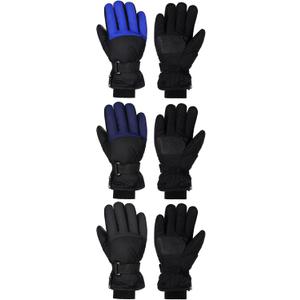 Bencailor 3 Pairs Kids Winter Gloves Waterproof Snow Ski Gloves Warm Windproof Adjustable Mittens for Boy Girl Outdoor (6-10 Years, Classic Blue, Gray, Dark Blue)