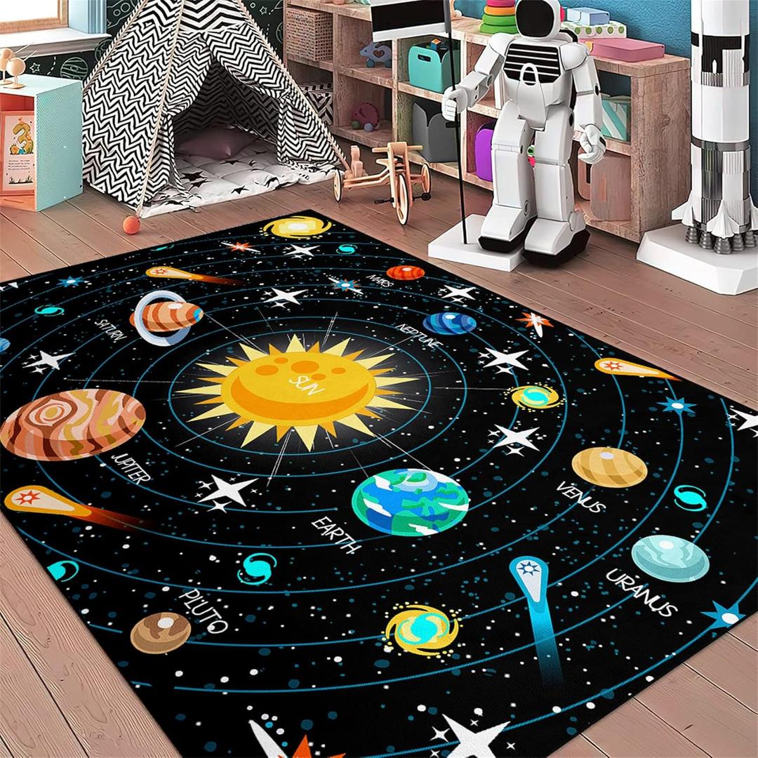 Galaxy Area Rugs Universe Solar System Planet Theme Small Carpets Space Rugs for Kids Bedroom Educational Learning Rug for Living Room Bedroom Indoor Crystal Polyester Floor Sofa Mats, 2'5''4' (Planet-10-01)