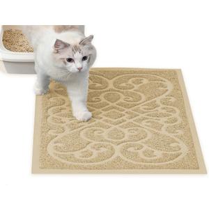 PetLike Cat Litter Box Mat, Thick Kitty Litter Trapping Mat, Durable,Waterproof &Washable with Non-Slip Backing, Soft on Kitty Paws and Easy to Clean, BPA Free (30x18, Beige)