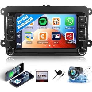 2G+64G Car Stereo Radio for Volkswagen VW Jetta Tiguan Beetle Passat Golf Polo Android 13 Radio with Wireless CarPlay Android Auto 7" Touch Screen Bluetooth Car Radio with GPS WiFi FM Backup Camera