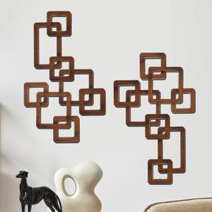 CroBlissful 2 Pcs Wooden Mid Century Modern Wall Decor 3D Mid Century Modern Elegance Wall Accents Vintage Abstract Geometric Panels Wall Art for Home Room(Classic Style, Brown)