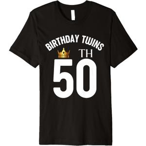 Birthday Twins 50th 50 Years Old Brother Sister Twin Family Premium T-Shirt (Small, Black)