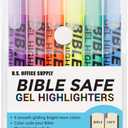 U.S. Office Supply Bible Safe Gel Highlighters, 6 Pack Set - 6 Different Bright Neon Fluorescent Highlight Colors Yellow, Orange, Pink, Purple, Green, Blue - Won't Bleed, Fade or Smear - Study Guide