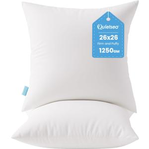 QUIETSEA 26x26 Pillow Inserts, 2 Pack Down Alternative Euro Pillow Inserts, Fluffy Soft Square Decorative Pillows for Bed, Couch and Sofa (White)