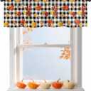 Kitchen Cafe Valance Curtain for Small Windows,Thanksgiving Farm Harvest Rod Pocket Blackout Curtains,Fall Maple Leaves on Buffalo Plaid Darkening Window Treatment for Living Room Bedroom Bathroom (54"W x 18"L (Pack of 1), Multi Color)