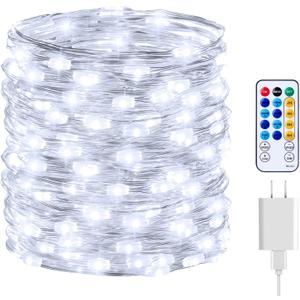 Minetom Fairy Lights with Remote, 66 Feet 200 Led Firefly String Lights Plug in for Bedroom Home Wall Ceiling Christmas Tree Wreath Craft Wedding Party Indoor Outdoor Decoration, Pure White