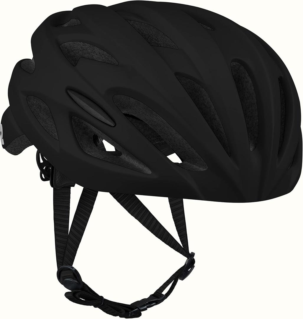 Retrospec Silas Road Bike Helmet with 24 Air Vents & Built-in LED Safety Light - Adjustable Adult Cycling Protection 54-61cm - Padded & Lightweight Design (Matte Black)