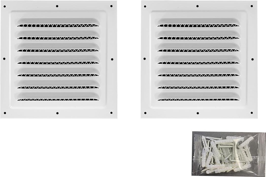 2pcs Attic Vent Soffit Vent Aluminum Wall Vent Metal Shed Vent Square Vent Louver Vent Grille with Built-in Insect Screen for Exterior Door House Attic Garage Ceiling (White 10" x 10"-2 Pack)