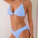 swimall Women's Triangle Bikini Set Cheeky High Cut Sexy Two Piece Swimsuit Cute Halter Bathing Suit (Blue, XL)