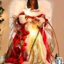 HMASYO Black Christmas Tree Topper Angel with Timer Lights, 12" African American Angel Tree Toppers with White Feather Wings, Star Light, Remote Control and USB Power Xmas Treetop Decor for Holiday