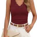 MEROKEETY Womens Summer V Neck Lace Tank Tops 2026 Sleeveless Elegant Sexy Casual Trendy Work Going Out Cami Shirts, XL 