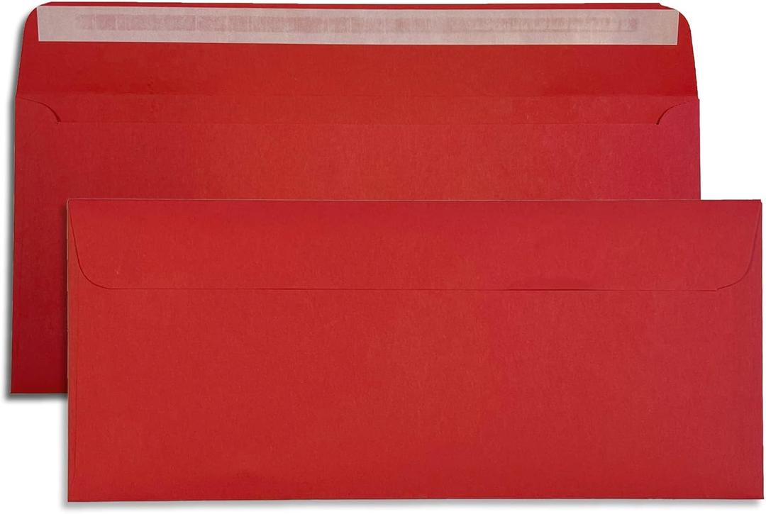 #10 Red Envelopes Self Seal - 25 Pack - Red #10 Envelopes with Peel & Stick Flap