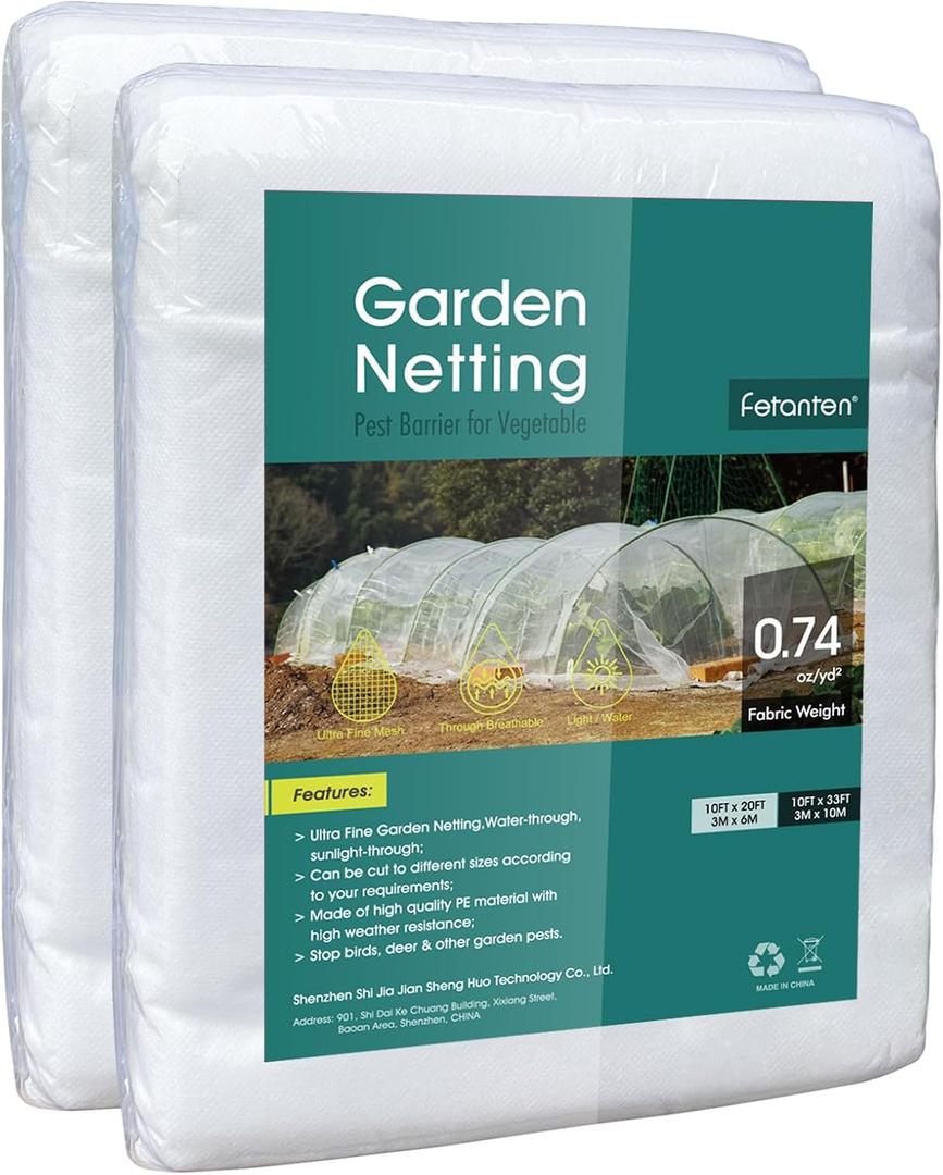 Garden Netting, Fetanten 10 x 33 FT Plant Bird Netting Fruit Tree Netting Raised Bed Screen Mesh for Protector Plants Vegetable Fruit from Animals and Insect (2 PCS) (White)