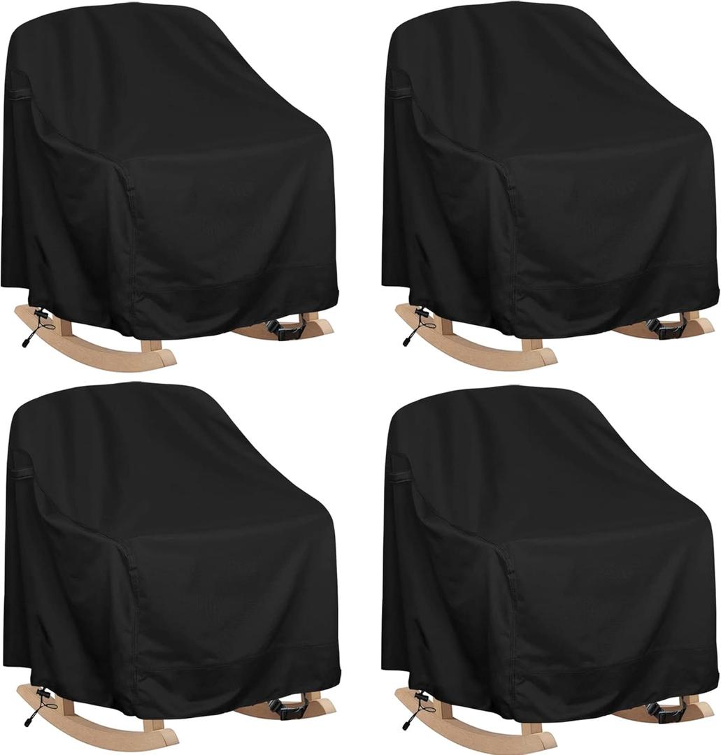 Patio Rocking Chair Cover 4 Pack, Fits (27.5"W x 32.5"D x 43"H) Lawn Patio Chairs, 420D Tear-Resistant, UV Resistant, Waterproof for Furniture Covers (Black-4packs)