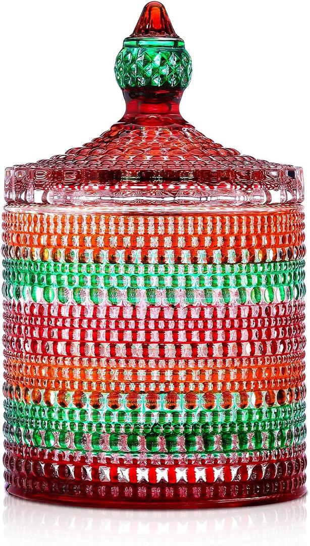 Christmas Decorative Glass Jars with Lids Christmas Candy Jar with Lid Red and Green Candy Dish for Cookie Snacks Decorative Xmas Holiday Party Supplies