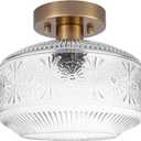 DSMJFU Semi Flush Mount Ceiling Light, Vintage Small Ceiling Light Fixture, Thickened Glass Hallway Lighting Fixture, Brass Kitchen Ceiling Mount Light for Entry Way, Bedroom, Bathroom, Porch (Gold)