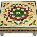 Garden Of Arts Worship House Small Wood/Meena Chauki/Patla/Pooja bajot/moti bajot/chorang/Gift Article/puja Item (5 x 5 inches) Golden