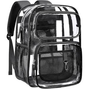 PACKISM Clear Backpack for School - 17 inch Large Heavy Duty Bookbag, Reinforced See Through PVC Transparent Backpack (Active Black 17")