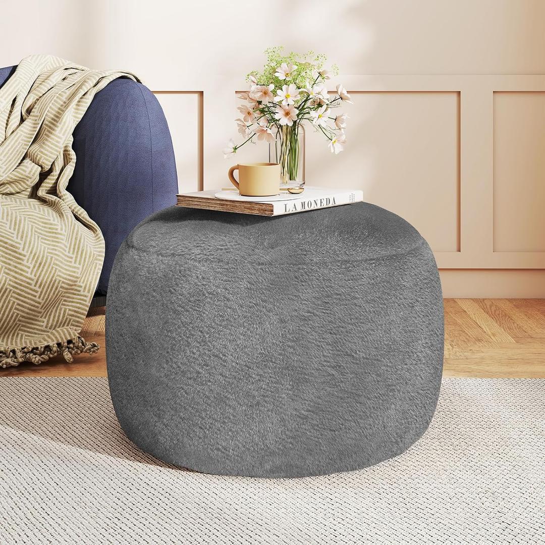 Round Stuffed Pouf Ottoman for Foot Rest, A Round Modern Foam Filled Poufs, Floor Chair for Living Room, Nursery, Dorm, A Soft Modern Foot Stool Perfect to Rest Your Feet (Grey, 20Inch) (20.1"D x 20.1"W x 15"H)