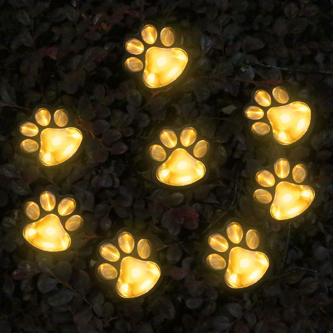 16.8ft Solar Paw Print Lights, Cat Dog Animal Solar String Lights (Set of 8) Outdoor Decoration, Warm Up Your Pet and Make The Garden More Vibrant and Lovely, a Gift for Pet Lovers