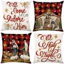 Heirloom Haven 4pcs Christmas Pillow Covers 18x18in O Holy Night Jesus Buffalo Plaid Stars Throw Pillow Covers Xmas Winter Holiday Seasonal Cushion Case Decorations for Farmhouse Couch Sofa Home Decor