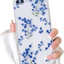 NITITOP Compatible with iPhone 7 Plus / 8 Plus Case Cute Clear Flower Floral Artistic Design for Women Girls Stylish Slim Soft TPU Shockproof Protective Girly Phone Cover - Blue