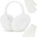 YSense Winter Earmuffs Ear Warmers for Women Fur Adjustable Foldable Ear Muffs Gloves White Earmuffs Gifts, Bone White