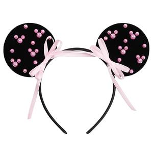 Velvet Mouse Ears Headband with Beads