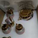 21pcs Porcelain Teapot Parties Set with Metal Holder and Cupcake Stand Ceramic Tea Pot Cups Saucers Cupcake Tier Tower for Women Girls European Parties Weddings Gifts(Pink, Spring)