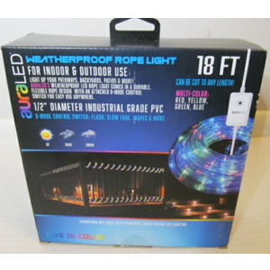 AuraLED Weatherproof Rope Light for Indoor & Outdoor Use, 18 Ft, Multicolor