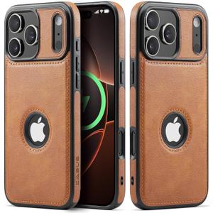 Casus Magnetic Leather Case for iPhone 17 Pro Max, MagSafe Compatible, Business Classic Style, Shockproof Slim Fit Protective Cover for Men & Women, Brown, 6.9 (2025)
