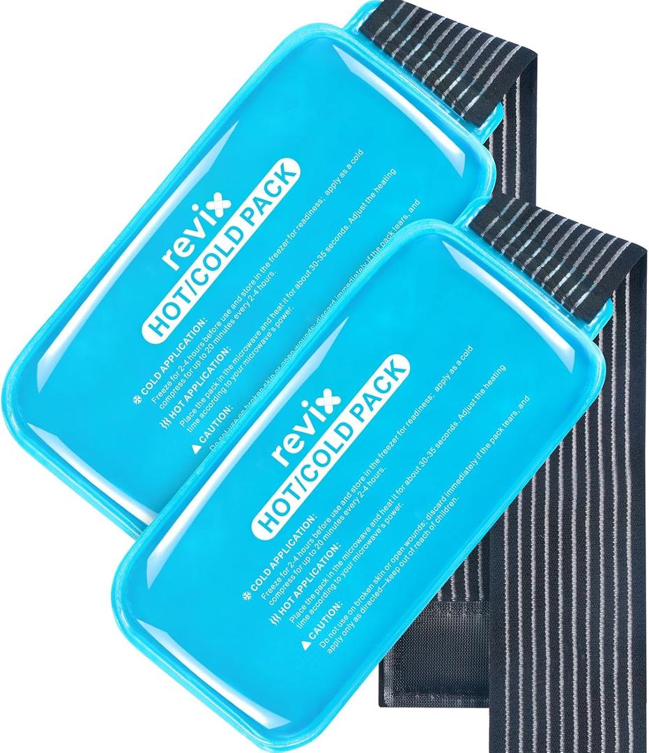 REVIX Ice Packs for Injuries Reusable, 2 Packs Hot & Cold Gel Ice Packs with PVC Cooling Design & Adjustable Strap, Flexible Therapy on Joints, Muscles, Shoulder, Back and Knee (10" x 5" Blue)
