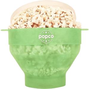 POPCO Silicone Microwave Popcorn Popper with Handles, Silicone Popcorn Maker, Collapsible Bowl and Dishwasher Safe (Transparent Green)
