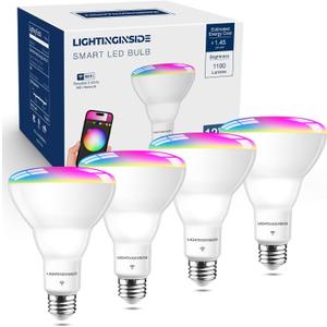 Smart Light Bulbs 75W Equivalent, 1100LM 12W RGBCW BR30 E26 Recessed Flood Light Bulb Compatible with Alexa/Google Assistant/Smart Life, No Hub Required, 2.4G WiFi, ETL Listed, 4PCS