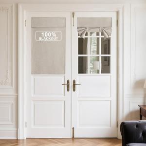 NICETOWN 100% Linen Blackout French Door Curtains, Privacy Door Window Curtains, 26 X 40 Inch Long Room Darkening Blinds, Thermal Insulated Tie Up Shades for Bedroom, 1 Panel, Natural