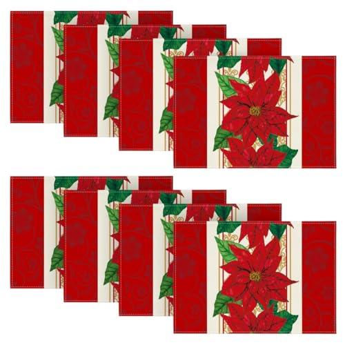 Artoid Mode Watercolor Poinsettia Red Christmas Placemats Set of 8, 12x18 Inch Seasonal Winter Christmas Table Mats for Party Kitchen Dining Decoration
