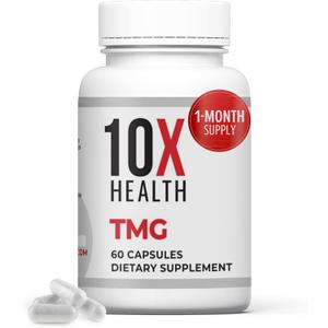 10X Health TMG Supplements - Trimethylglycine Supplement for Liver Support, Heart Wellness, Energy, Regulate Homocysteine Levels with Betaine Anhydrous - Non-GMO & Gluten-Free - 60 Capsules