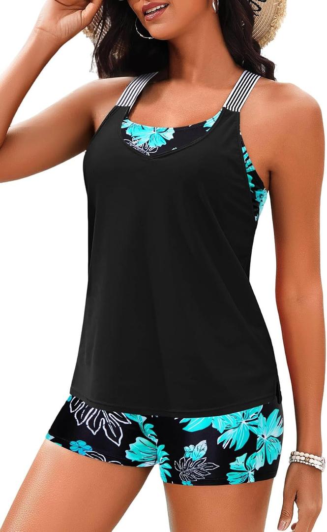 Daci Tankini Swimsuits for Women-2025 Bathing Suits 2 Piece Swimwear with Shorts for Tummy Control No Pocket, L
