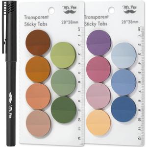 Mr. Pen- Round Transparent Sticky Notes, 1.1 Diameter, 14 Pads, 560 Sheets, Colorful, Water-Resistant See-Through Sticky Notes & Fineliner, Smooth Writing, Note Tabs for Bible Journaling, Studying (Organic Modern)