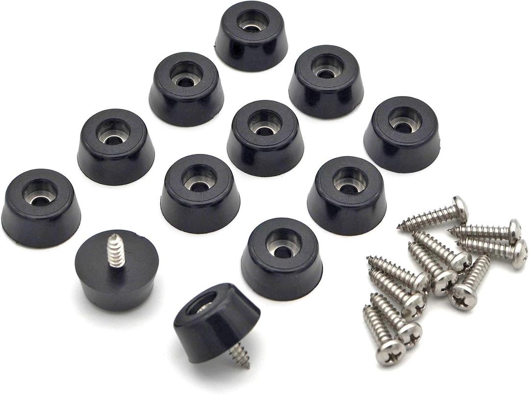 Rubber Feet for Cutting Board with Stainless Screws, 12 Pieces Non Slip Rubber Bumper Feet for Electronics 13/16" W x 3/8" H