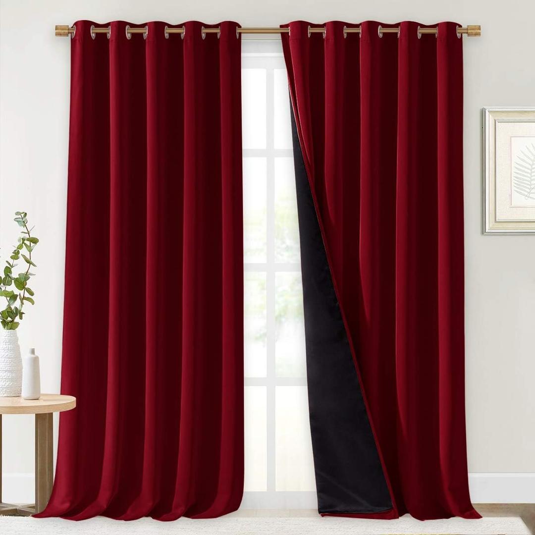 NICETOWN Truly Blackout Drapes for Living Room, Heavy-Duty Full Light Shading Curtain Set with Black Liner Backing for Villa/Hall/Dorm WindowBurgundy Red, Set of 2, 70 inches Wide x 95 inches Long