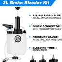 3L Brake Bleeder Kit, Manual Pressure Brake Fluid Bleeder with 1L Catch Bottle, 4 Master Cylinder Adapters, Funnel & Fluid Dropper, One-Person Brake and Clutch Bleeding Tool for Cars SUVs
