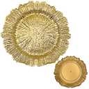 Henilosson 13 inch Gold Charger Plates,Round Plastic Reef Plate Chargers for Dinner Plates,Wedding,Party Elegant Decoration Place mats (24, GOLD) (Reef Gold)